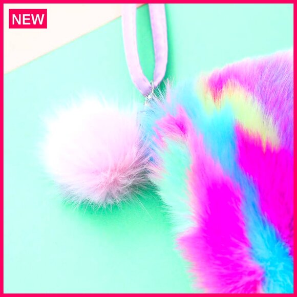 Fluffy Faux Fur Crossbody Bag Adjustable Strap Kids Women Purse - Picture 6 of 8